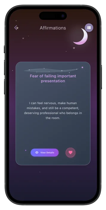 An affirmation card kept from a finished dispute, reading “I can feel nervous, make human mistakes, and still be a competent, deserving professional who belongs in the room.”